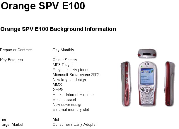 SPV E100 Details