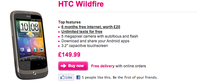 HTC Wildfire Now On T Mobile PAYG