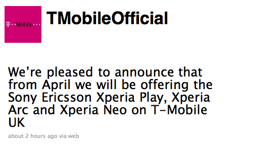 T Mobile UK Take Xperia Play, Arc & Neo