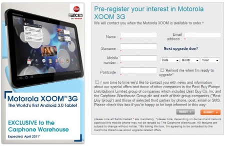 Carphone Warehouse and Best Buy to have exclusive on the Motorola Xoom 3G