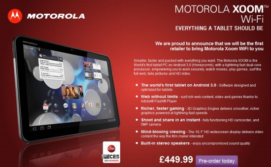 Motorola Xoom UK pricing back online. Now more expensive!