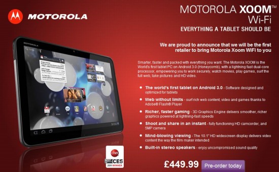 Motorola Xoom UK pricing revealed