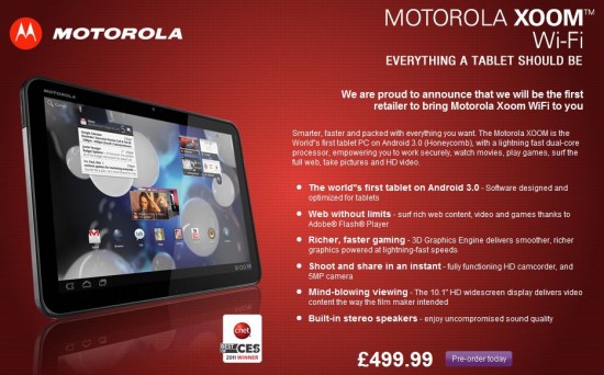 Motorola Xoom UK pricing back online. Now more expensive!