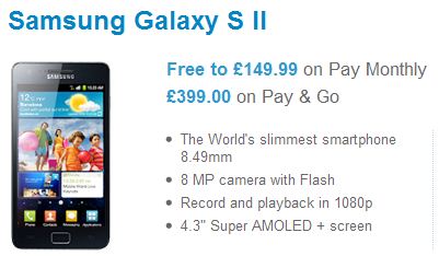 O2 Offering up the Galaxy S II for just £399