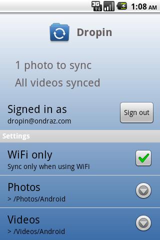 Dropin for Android   automatically sync your photos to your Dropbox