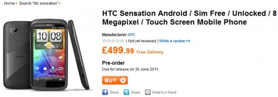 HTC Sensation priced up SIM free   £499.99
