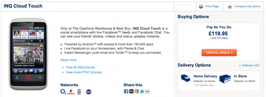 INQ Cloud Touch Just £120 On PAYG!