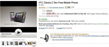 HTC Desire Z   Just £265 !