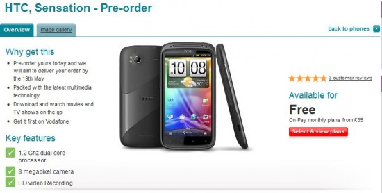 HTC Sensation available for pre order on Vodafone