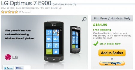 LG Optimus 7   Down to less than £185, today only