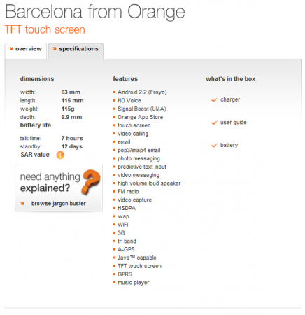 Orange to release the Barcelona smartphone.