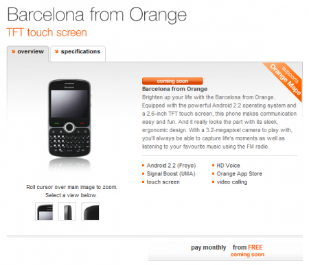 Orange to release the Barcelona smartphone.