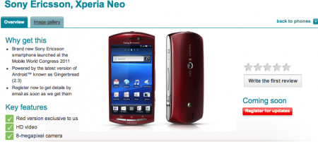Xperia Neo Exclusive to Vodafone in red