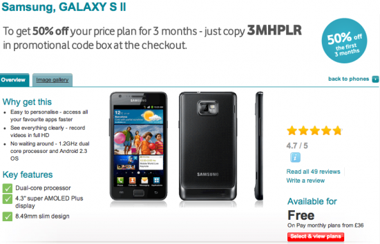 3 Months 1/2 Price Galaxy S2 From Vodafone