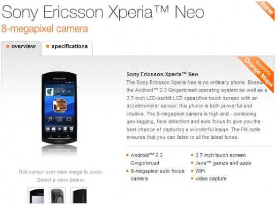 Xperia neo now available on Orange too