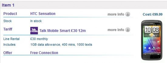HTC Sensation offer   £30 p/m on a 12 month plan