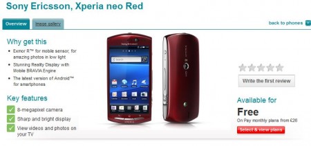 Red Xperia neo now available on Vodafone