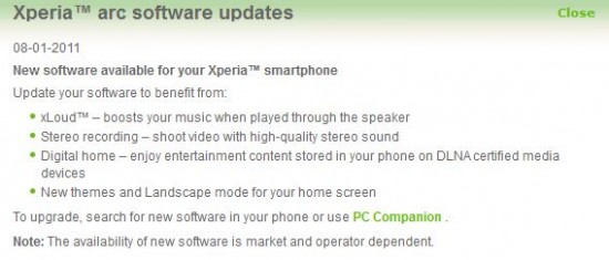 Xperia arc update available