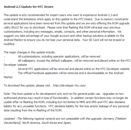 HTC release Android 2.3 Gingerbread for the Desire, but theres a catch.