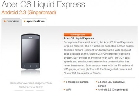 Orange schedule the Acer C6 Liquid Express