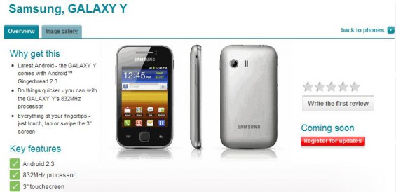 Samsung Galaxy Y Coming to Vodafone UK