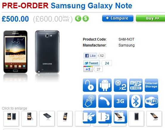 Samsung Galaxy Note due at the end of November