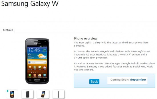 O2 to range the Samsung Galaxy W