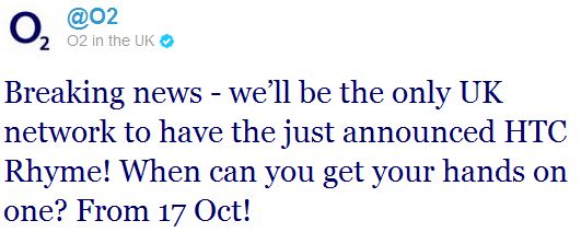 O2 Grab an exclusive on the HTC Rhyme