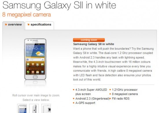 T Mobile and Orange also offering the white Galaxy SII