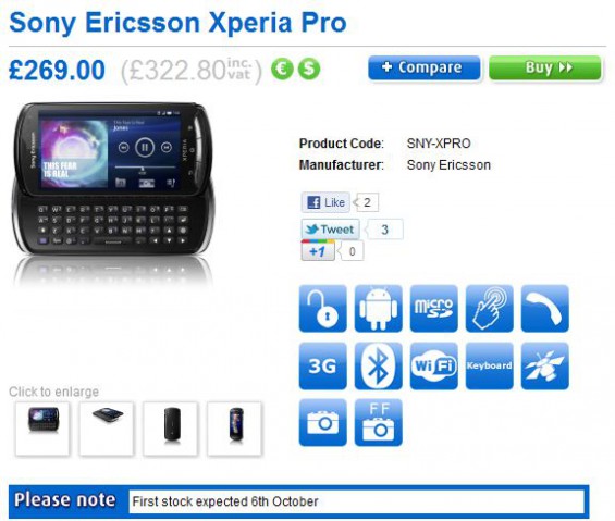 Sony Ericsson Xperia Pro now just a week away