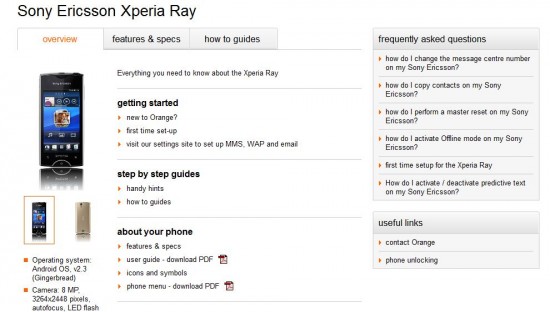 Orange to carry the Sony Ericsson Xperia Ray