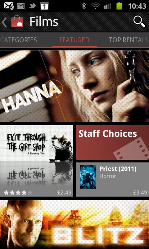 Films now available to purchase from Android Market