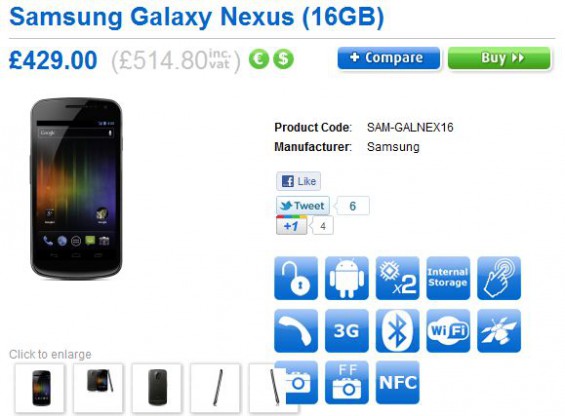 Galaxy Nexus to be available network free for around £515