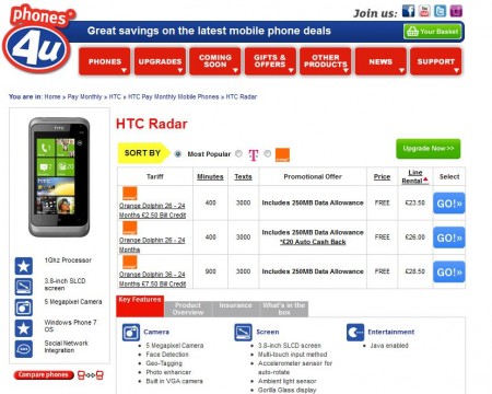 HTC Radar and HTC Titan now available