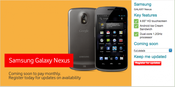 Register For Galaxy Nexus Information On Vodafone
