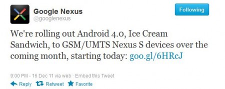 Nexus S Ice Cream Sandwich roll out begins