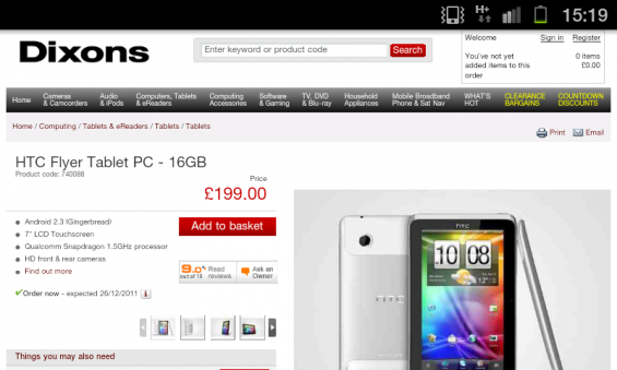 HTC Flyer price drop at Dixons