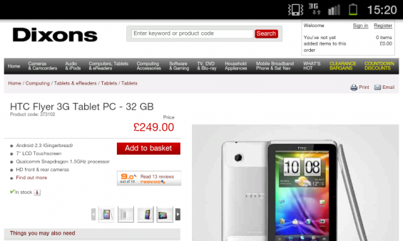 HTC Flyer price drop at Dixons