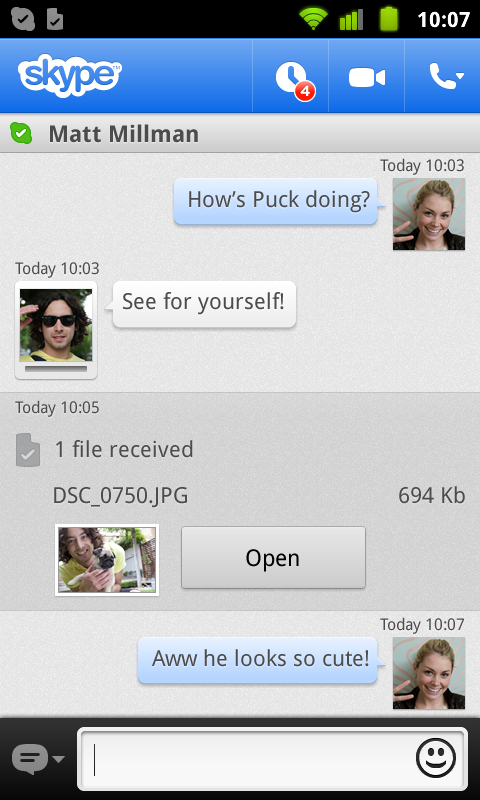 Skype 2.6 for Android, now send photos and videos too