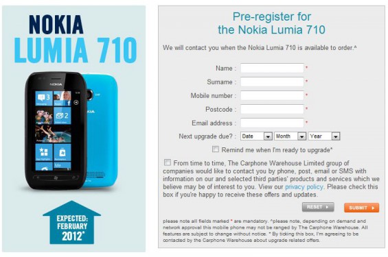 Lumia 710 Available to pre order at Carphone Warehouse