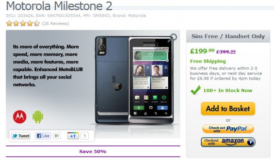 Motorola Milestone 2 going cheap at Expansys