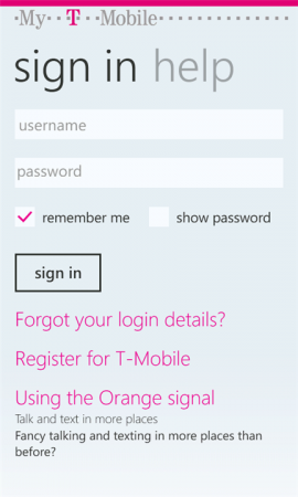 My T Mobile for Windows Phone
