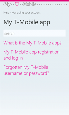 My T Mobile for Windows Phone