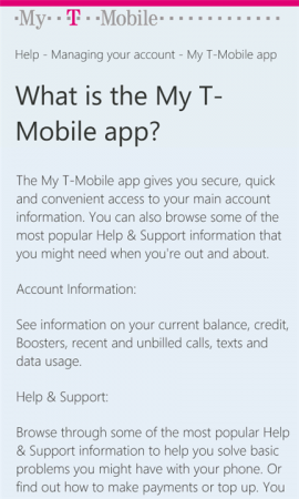 My T Mobile for Windows Phone