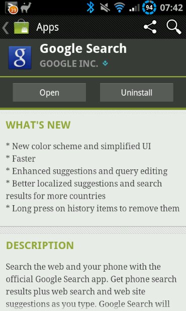 Google search updated on Android