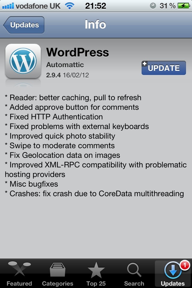Wordpress On iOS Gets Updated