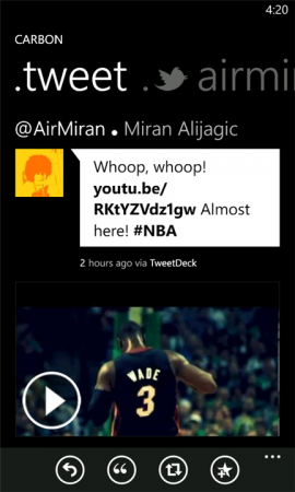 Carbon Twitter client released for Windows Phone