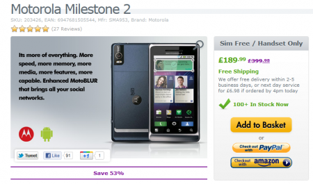 Motorola Milestone 2 selling a bit cheaper than we mentioned the other day