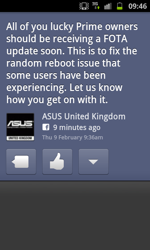 Asus Transformer Prime receiving update to fix random reboots