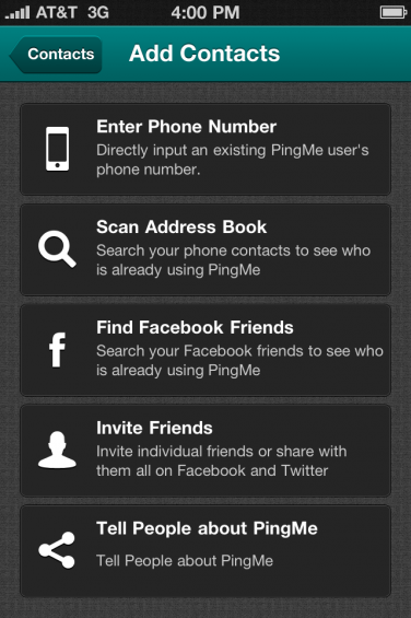 PingMe add contacts